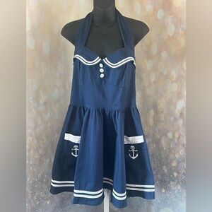 Hell Bunny Vixen XL Blue Halter Sailor Dress